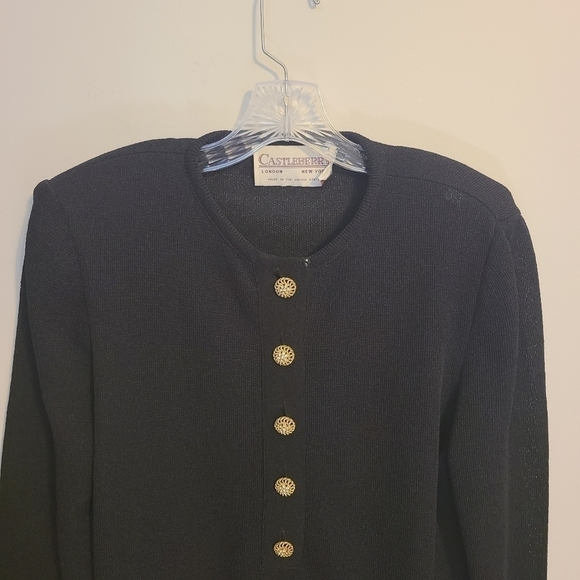 Castleberry | Women's Vintage Black Cardigan Sweater With Gold Buttons (Size 14) - Picture 3 of 14